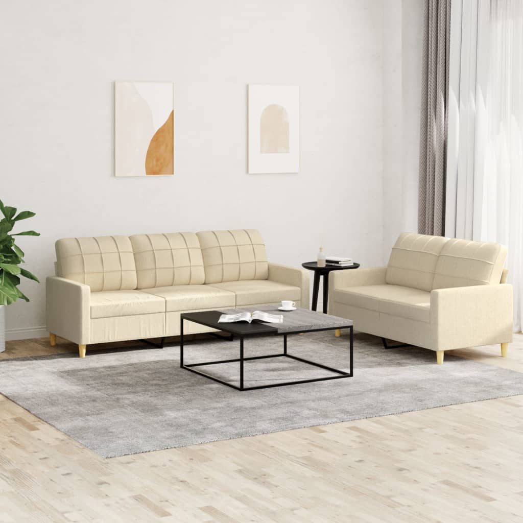 3-tlg. Sofagarnitur mit Kissen Braun Stoff
