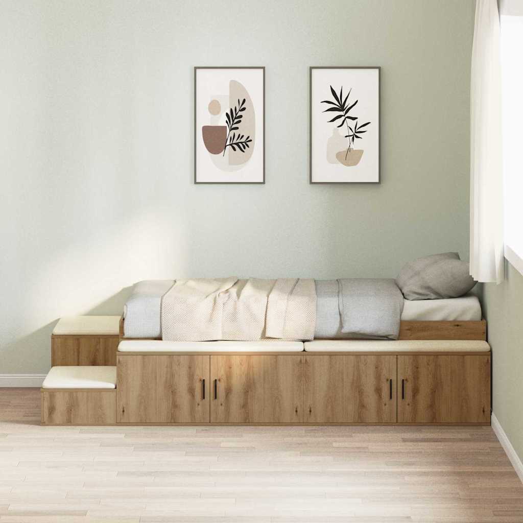 Aufbewahrungsbettgestell mit Speicher Weiß 80 cm Holzwerkstoff