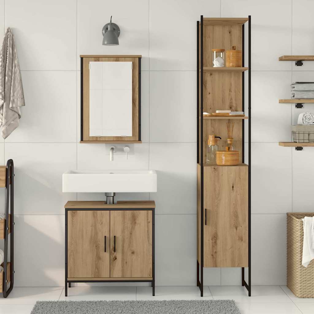 3-tlg. Badmöbel-Set Räuchereiche Holzwerkstoff