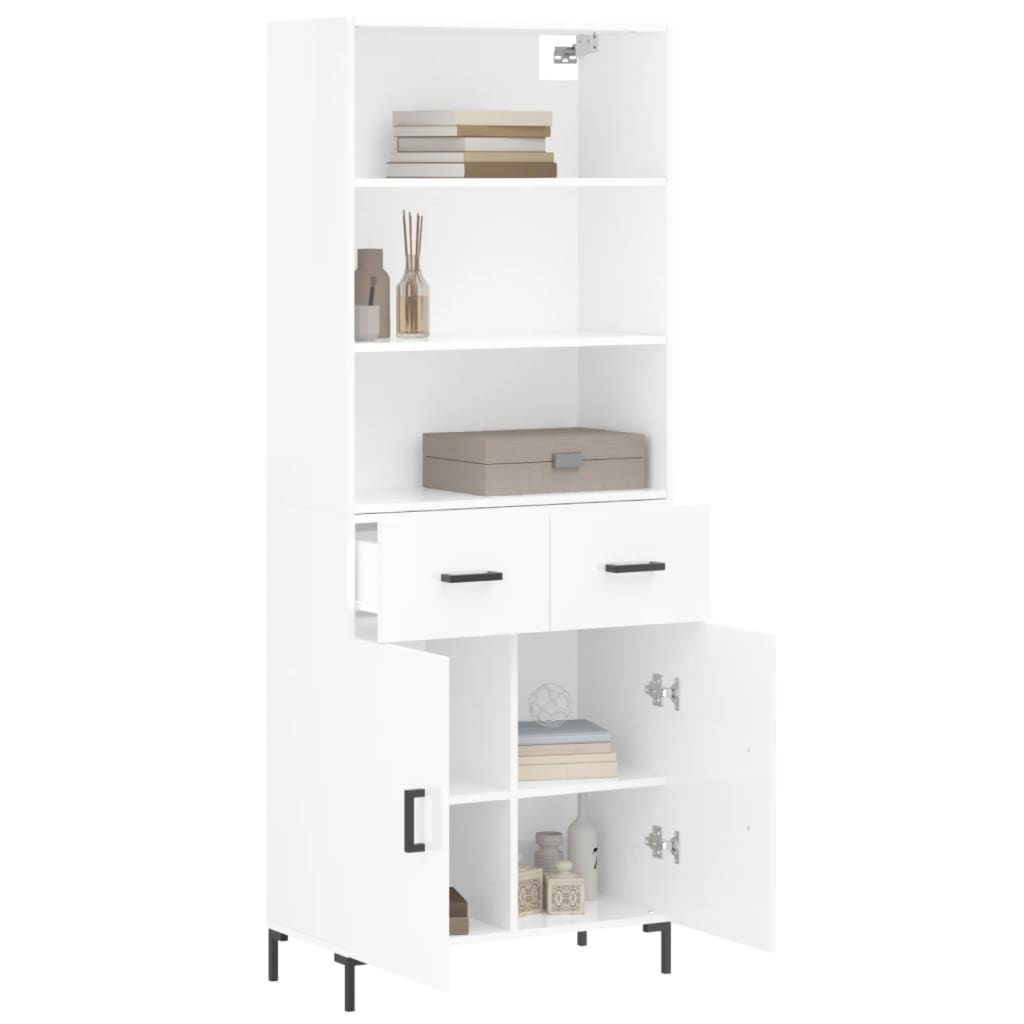 Highboard Hochglanz-Weiß 69,5x34x180 cm Holzwerkstoff
