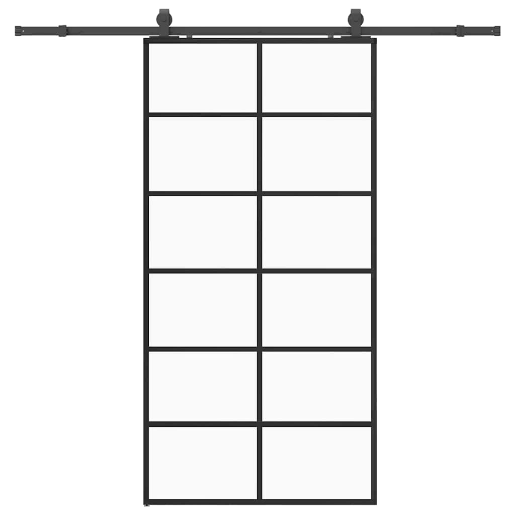 Schiebetür mit Beschlag Schwarz 76x205 cm ESG-Glas