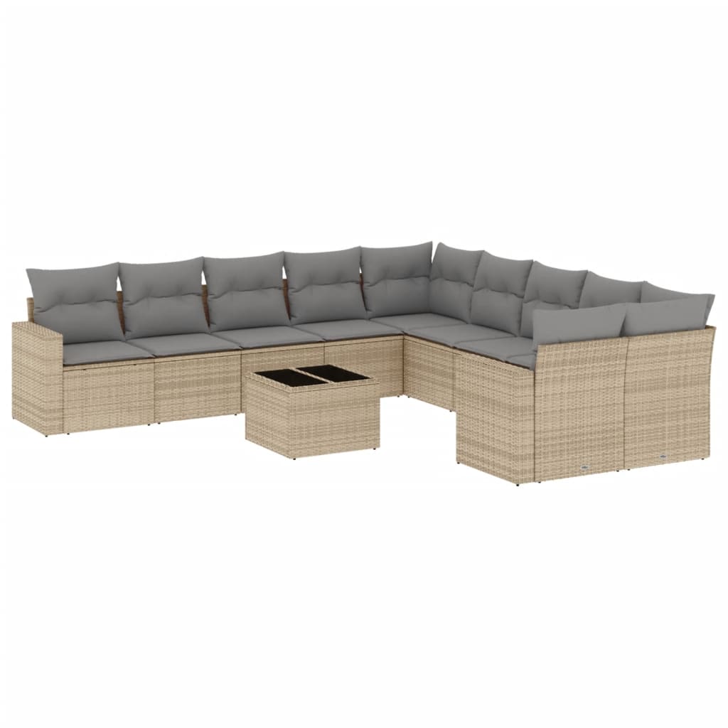 10-tlg. Garten-Sofagarnitur mit Kissen Schwarz Poly Rattan