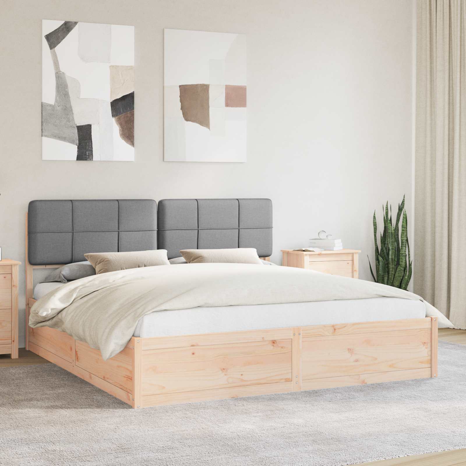 Bettgestell mit gepolstertem Kopfteil Hellgrau 200 x 200 cm