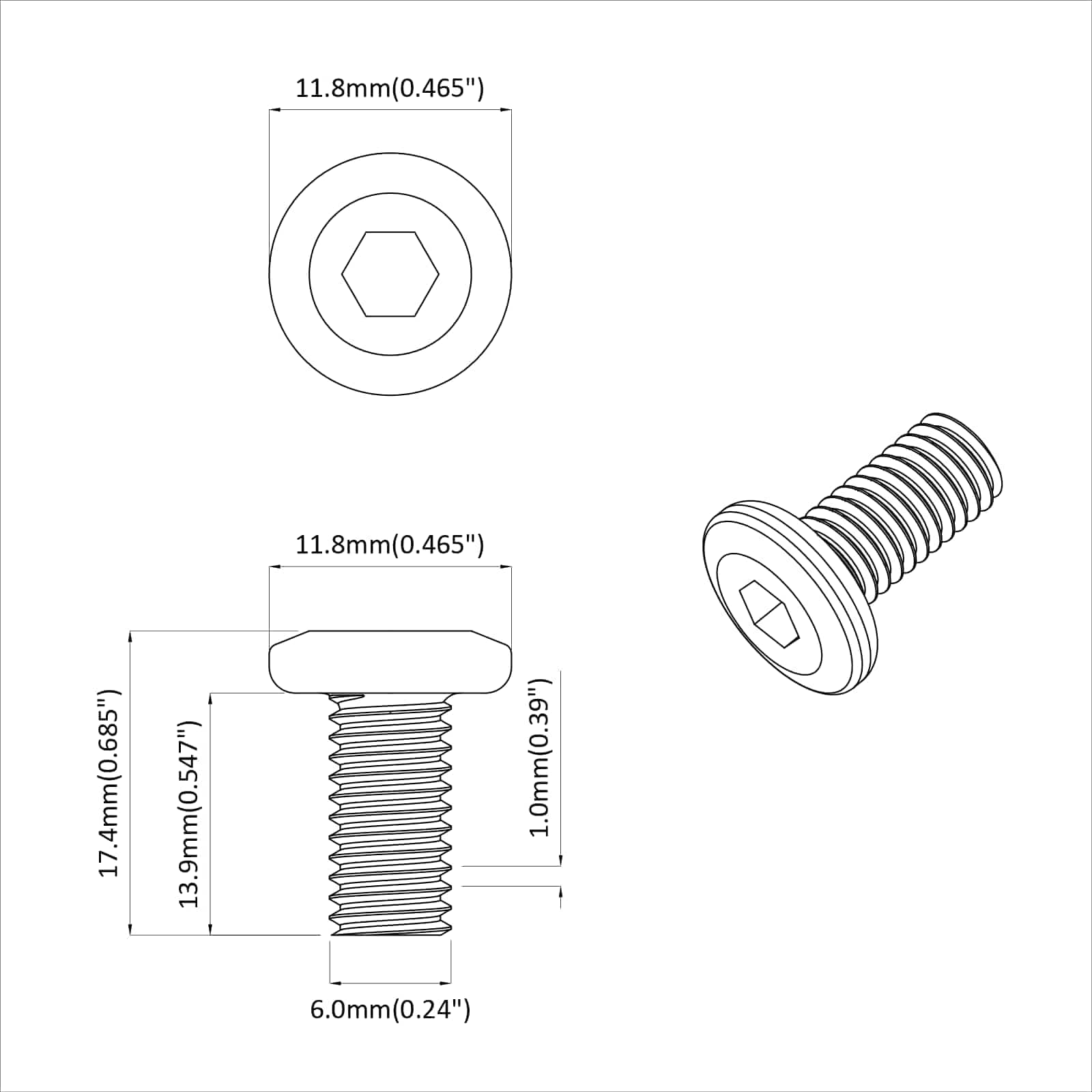 Kopf-Sicherungsschraube 2 pcs Silber M6 x 15 mm Stahl