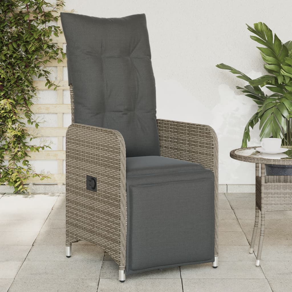 Gartensessel Verstellbar mit Kissen Schwarz Poly Rattan