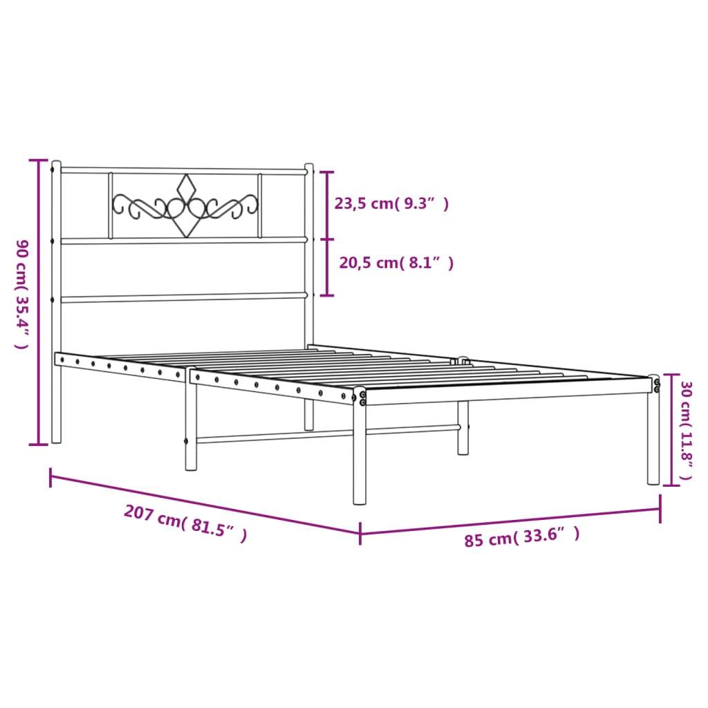 Bettgestell mit Kopfteil Metall Schwarz 100x190 cm