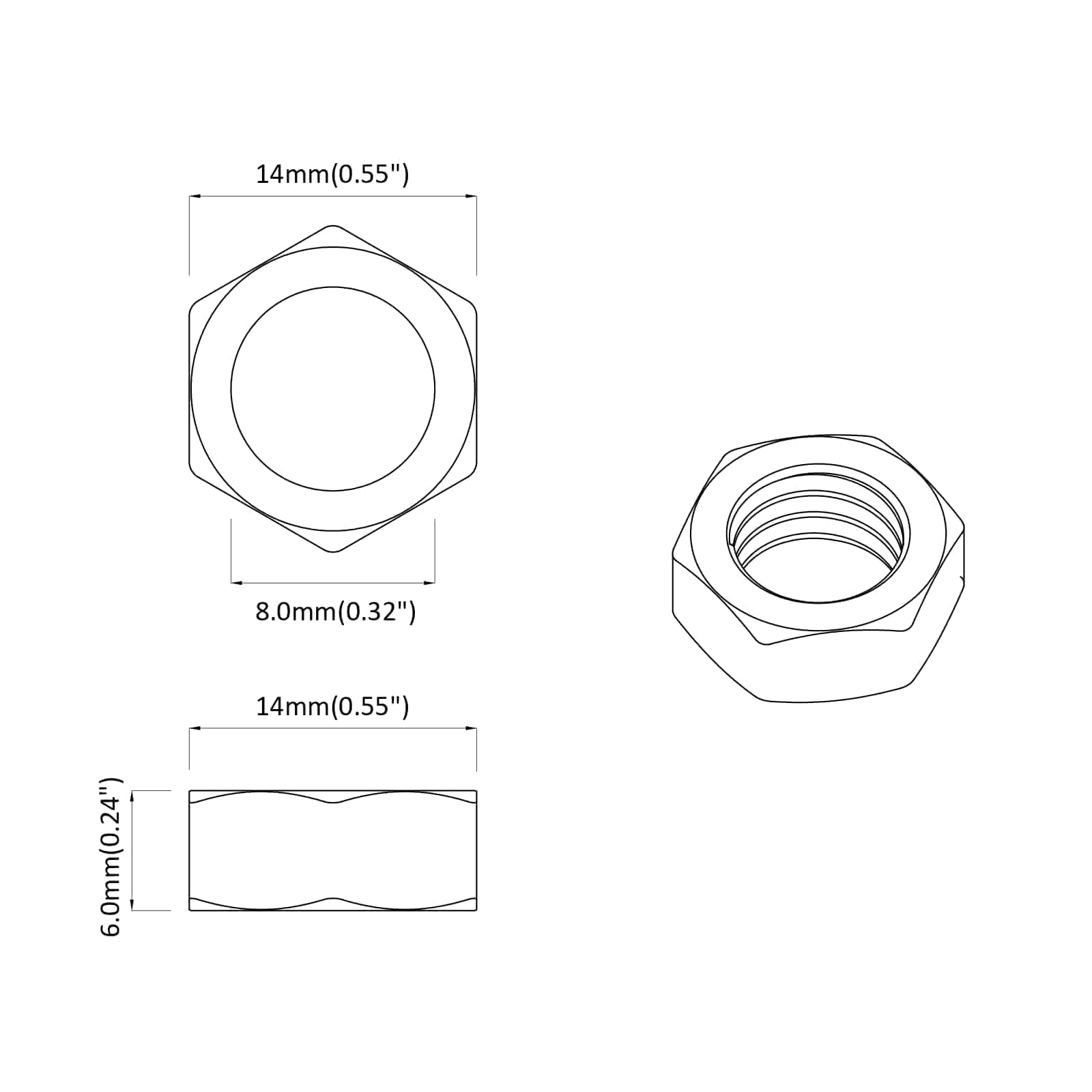 Sechskantmutter 2 pcs Silber M6 Metall