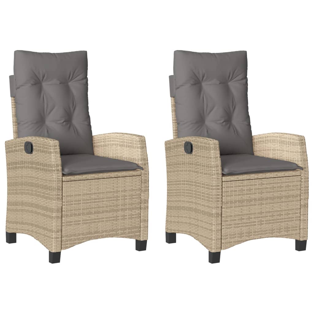 Gartensessel Verstellbar mit Kissen Schwarz Poly Rattan