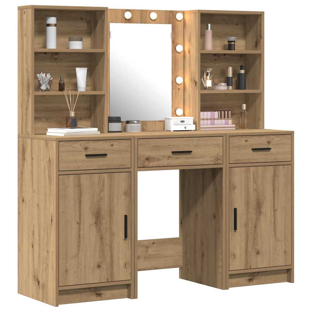 Schminktischset mit LED mit Schubladen 3 pcs Weiß Holzwerkstoff