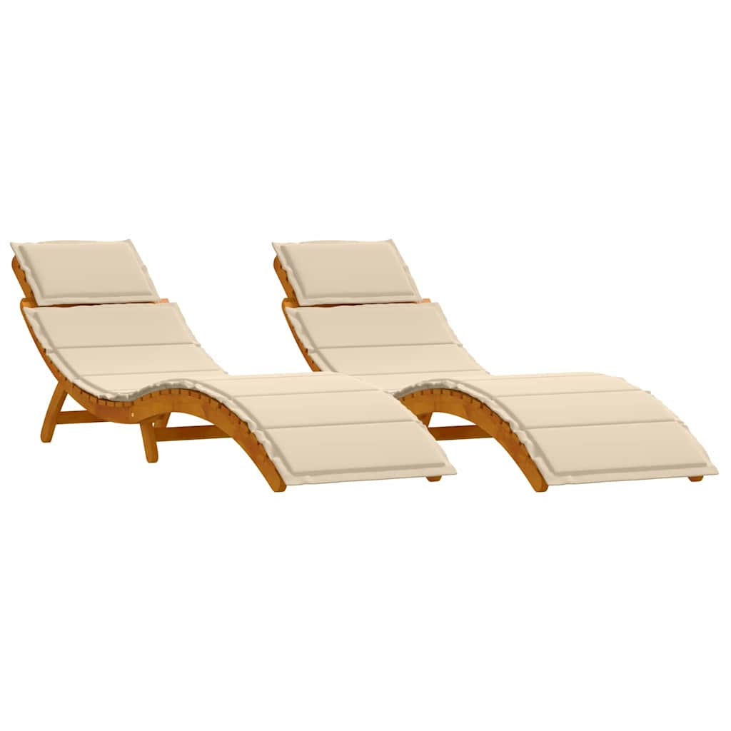 Sonnenliege mit Auflage Beige Massivholz Akazie