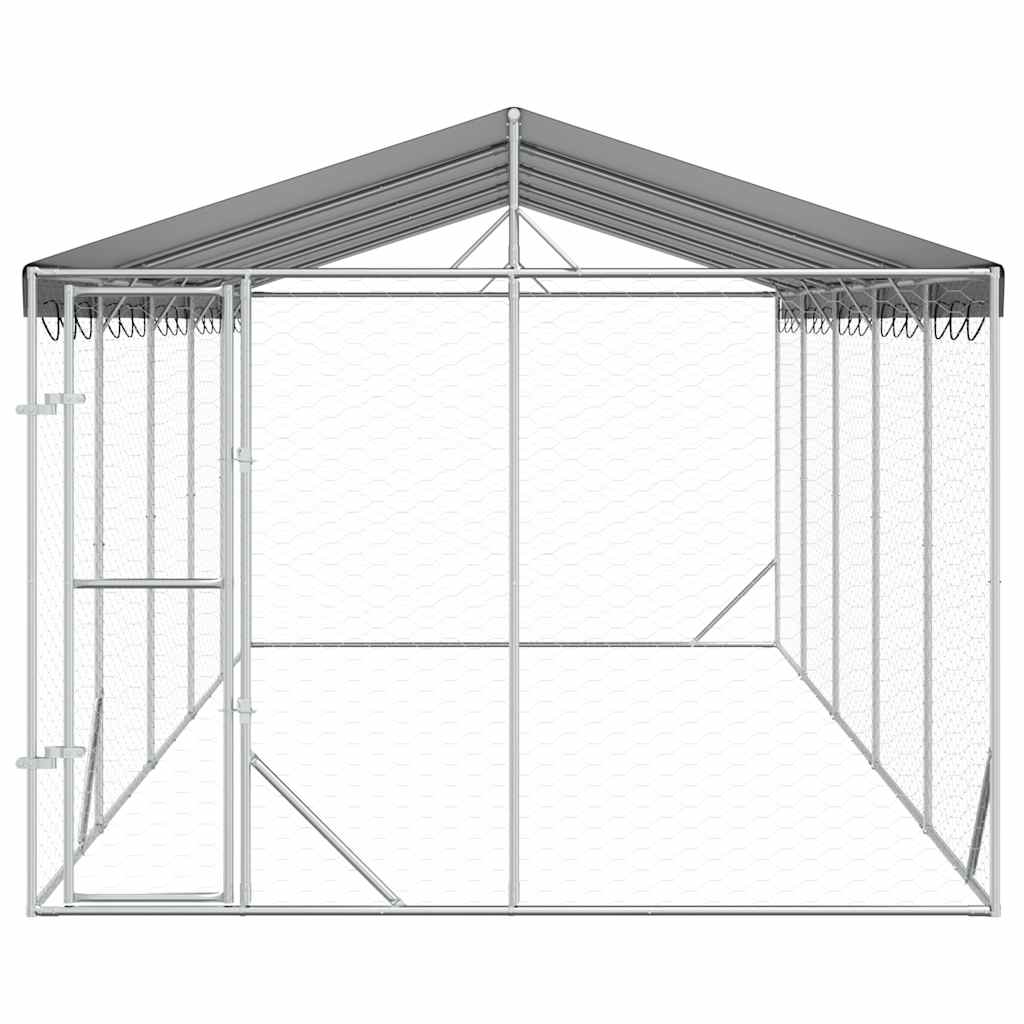Outdoor-Hundezwinger mit Dach Silber 3x1,5x2,5m Stahl Verzinkt