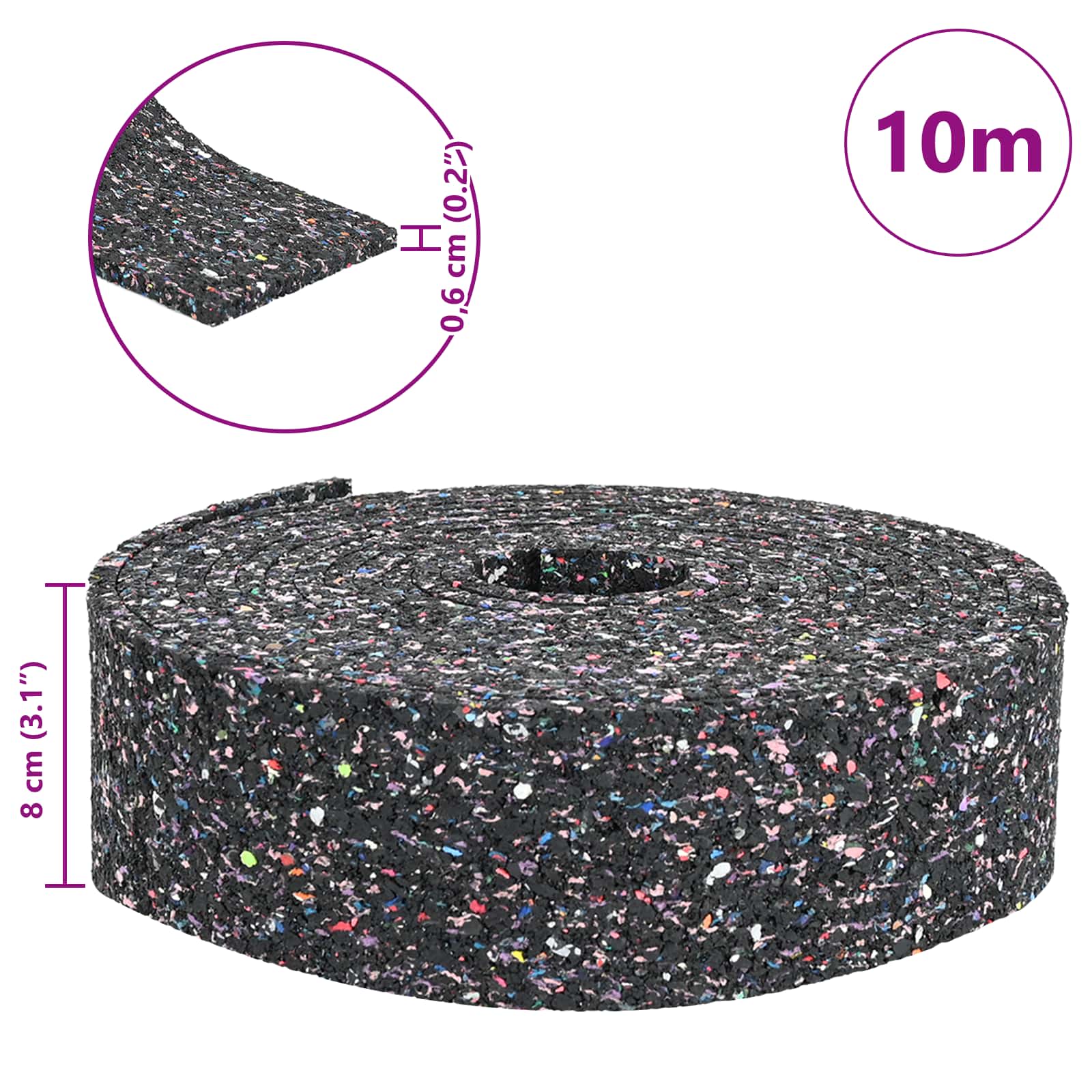 Gummi-Granulat-Rolle Schwarz 200 x 5 x 0,3 cm Gummi