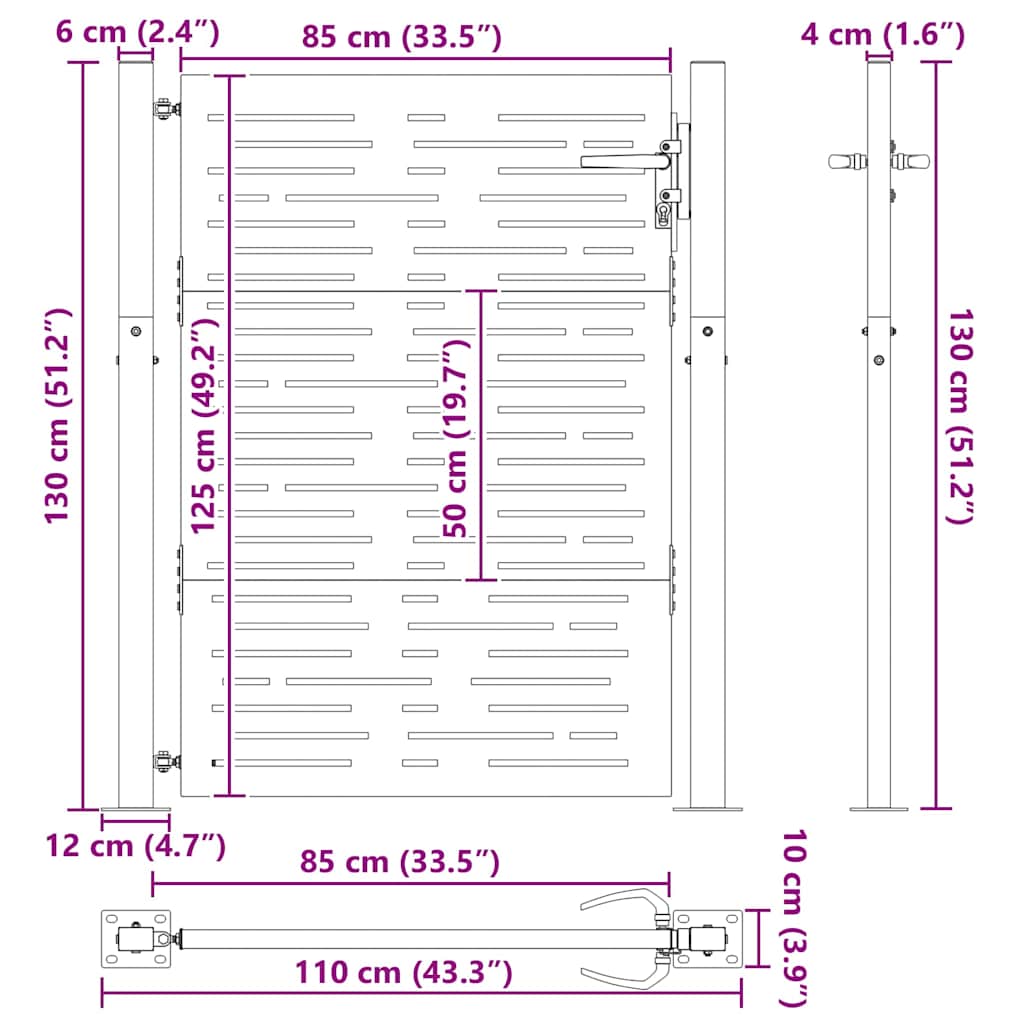 Gartentor 100x75 cm Cortenstahl Quadratisches Design