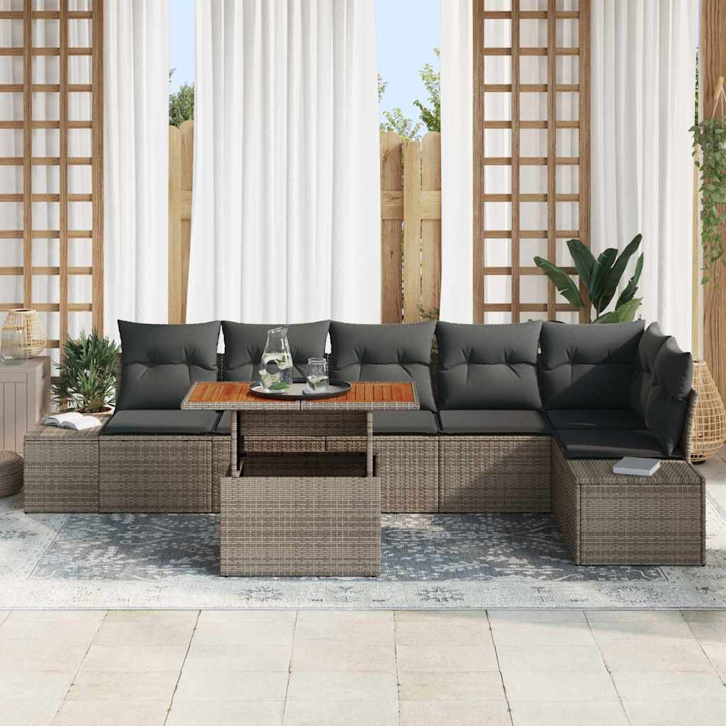 Garten Essgruppe mit Kissen 7 pcs Schwarz und Creme