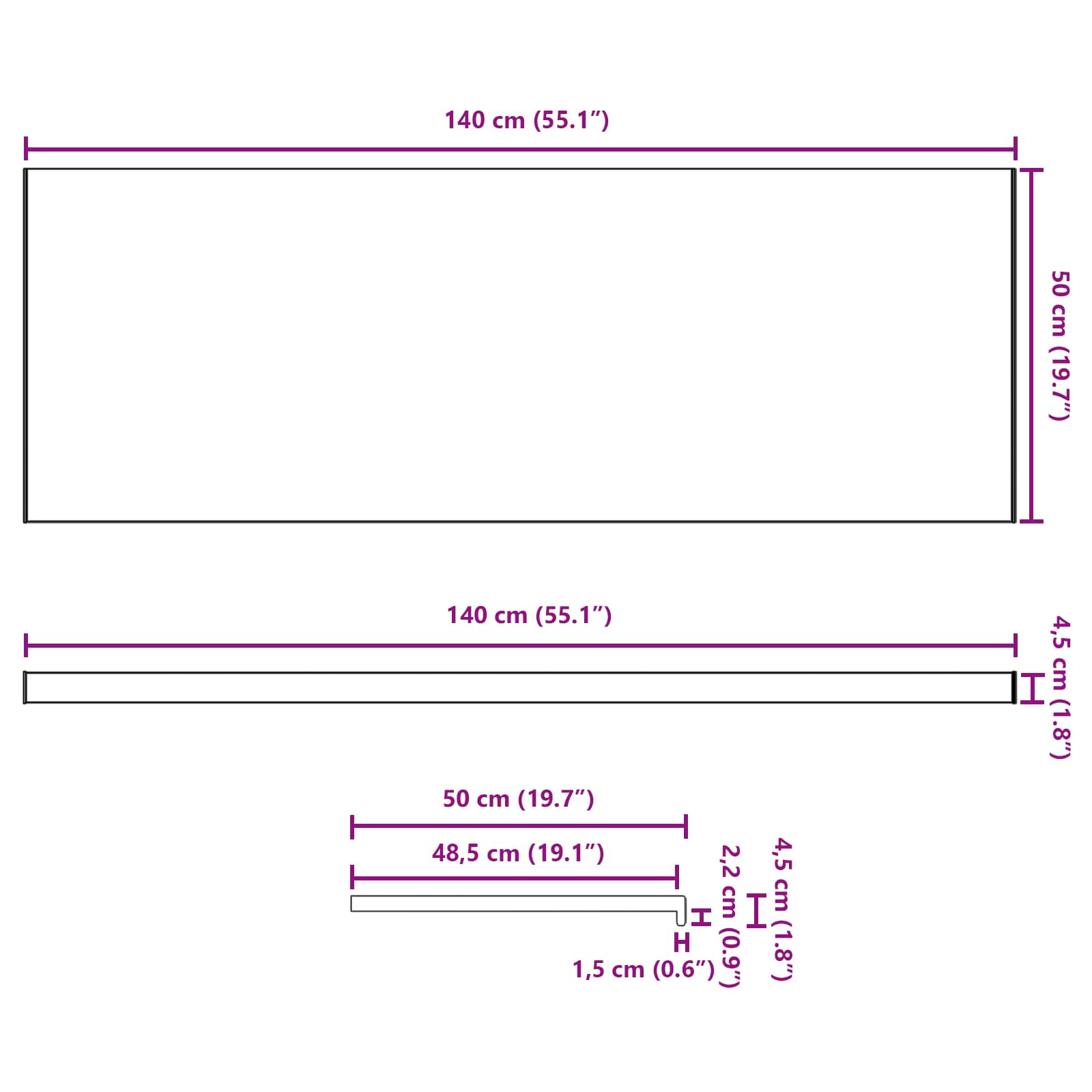 Fensterbank Weiß 60 x 10 x 4,5 cm PVC