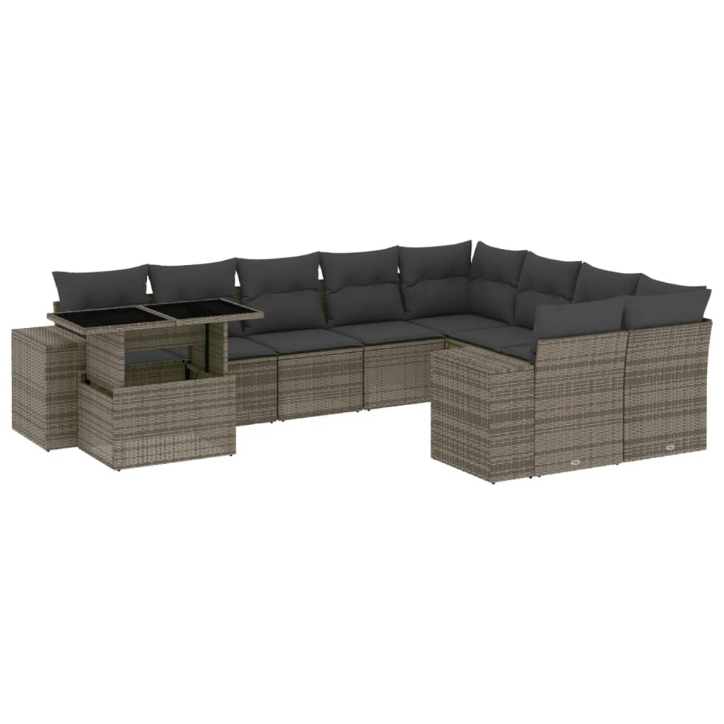 10-tlg. Garten-Sofagarnitur mit Kissen Beige Poly Rattan