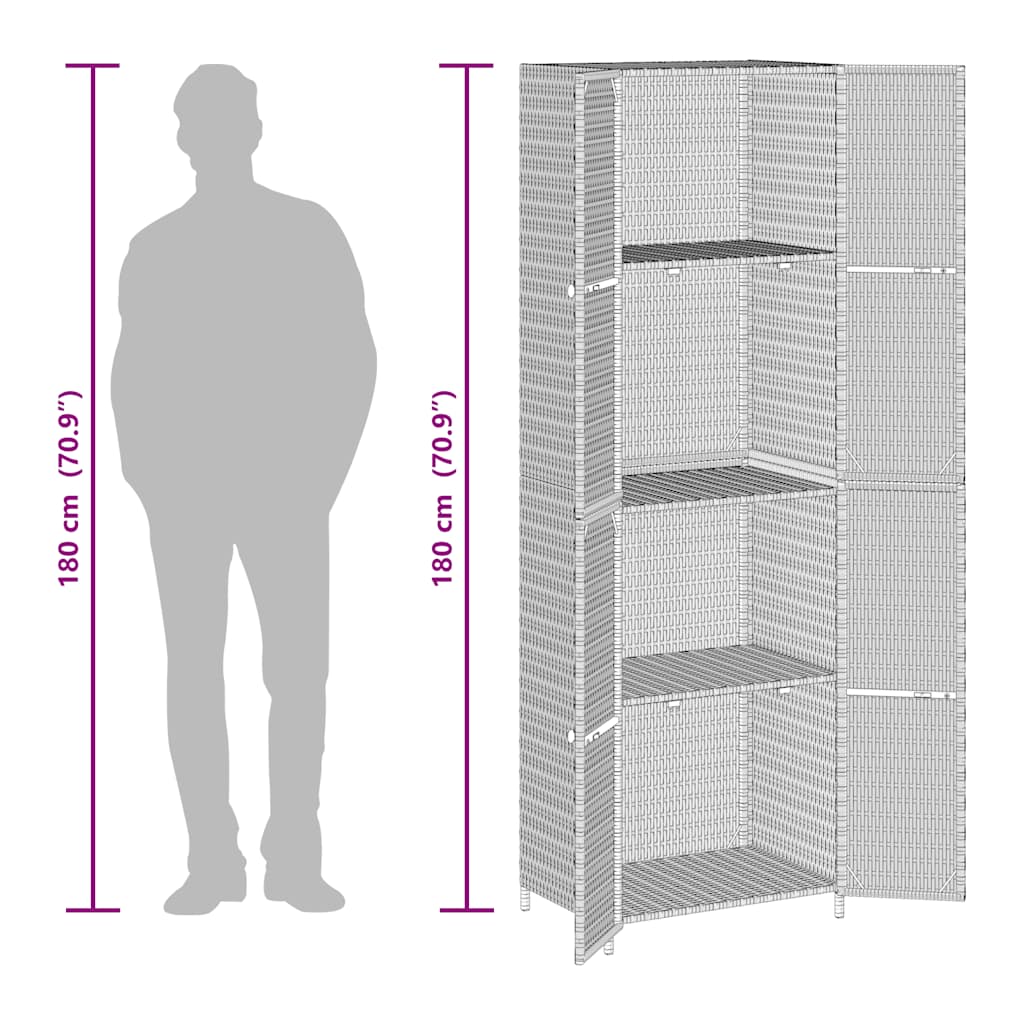Gartenschrank Schwarz 59x40x180 cm Poly Rattan