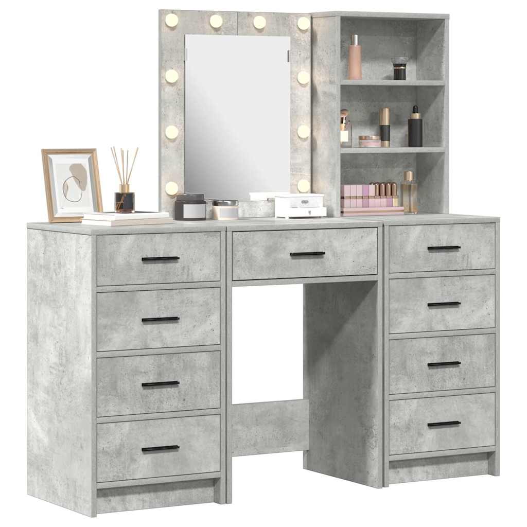 Schminktisch mit Spiegelbeleuchtung 3 pcs Weiß Holzwerkstoff