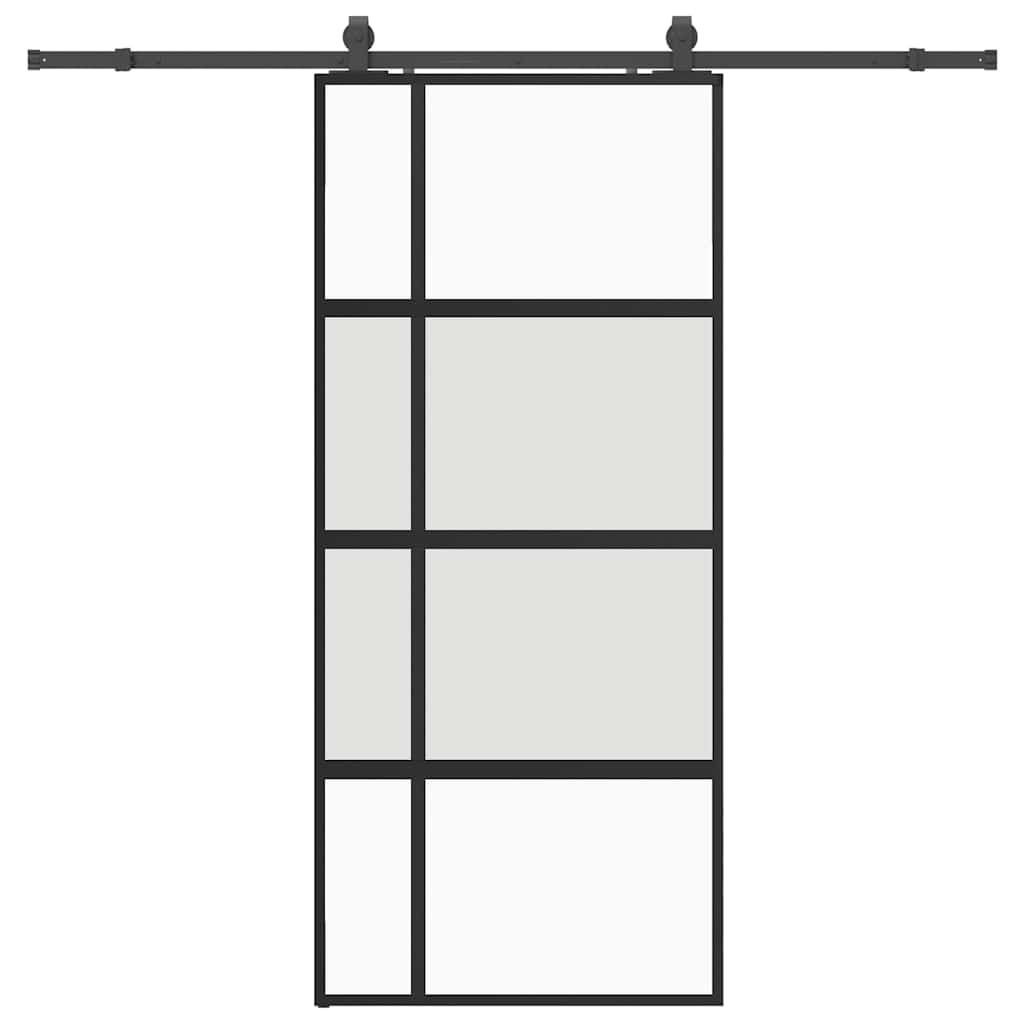Schiebetür mit Beschlag Schwarz 76x205 cm Hartglas