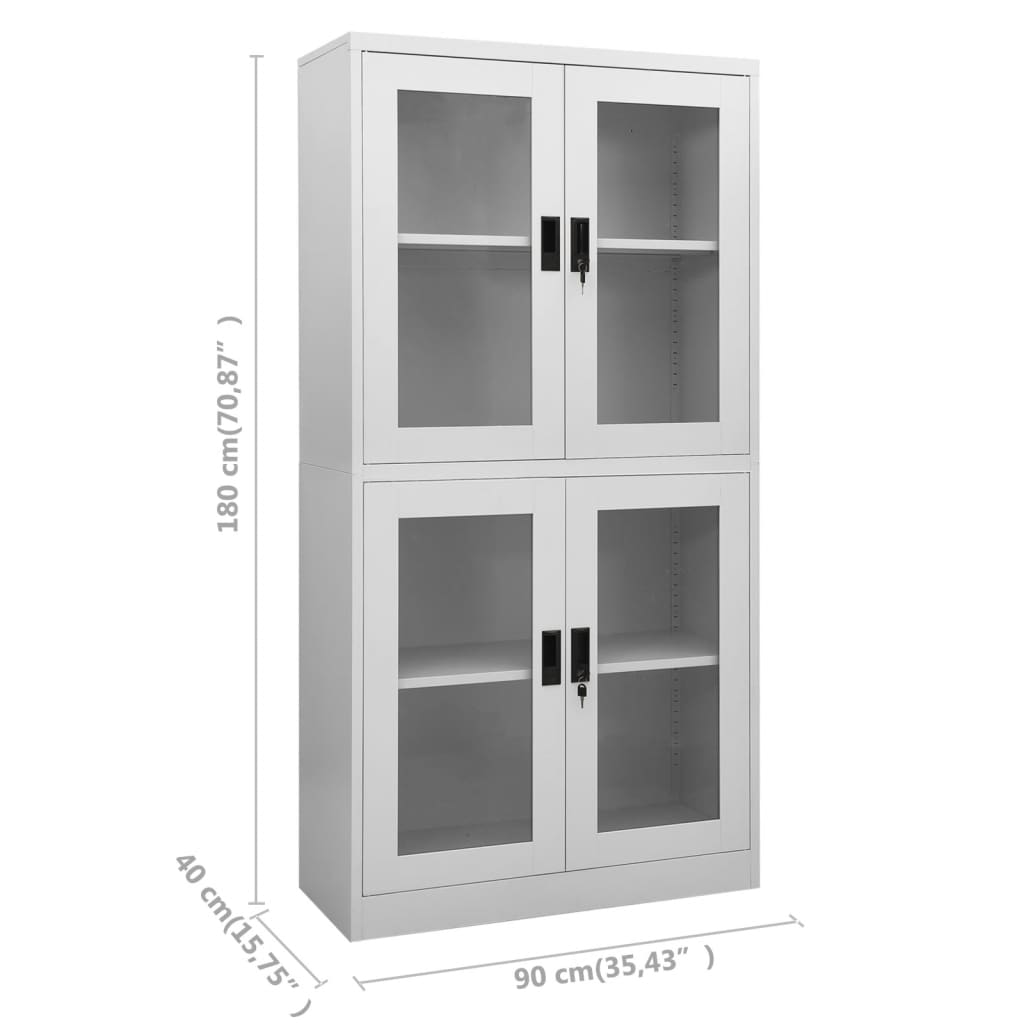 Büroschrank Weiß 90x40x180 cm Stahl und Hartglas