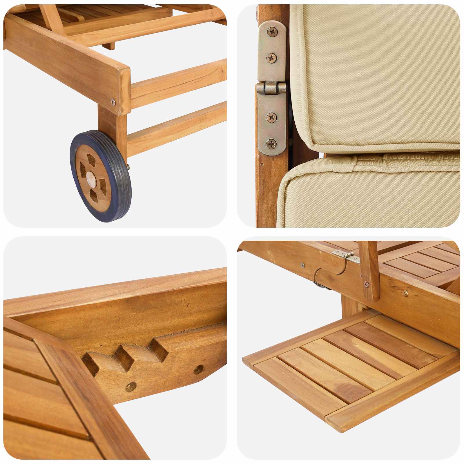 Sonnenliege 1-Person Braun Massivholz Teak