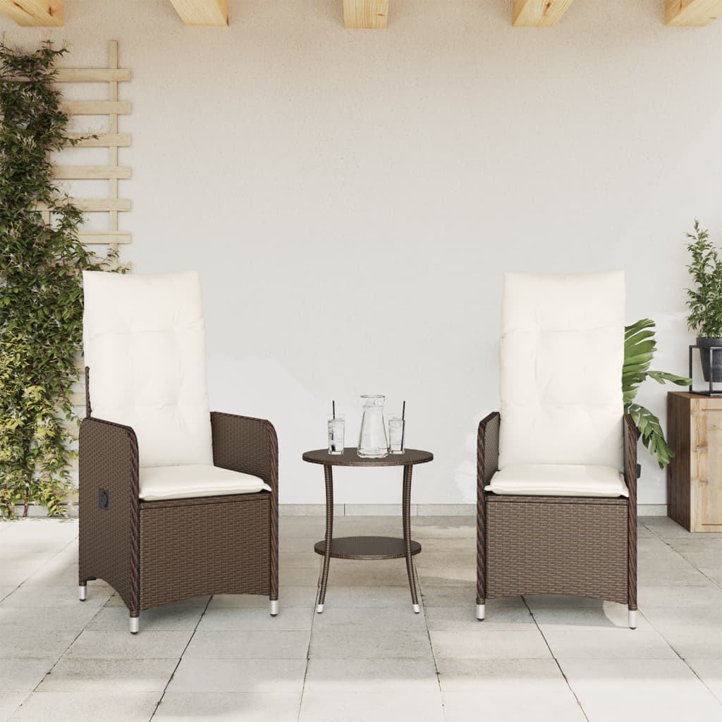 Gartensessel Verstellbar mit Kissen Schwarz Poly Rattan