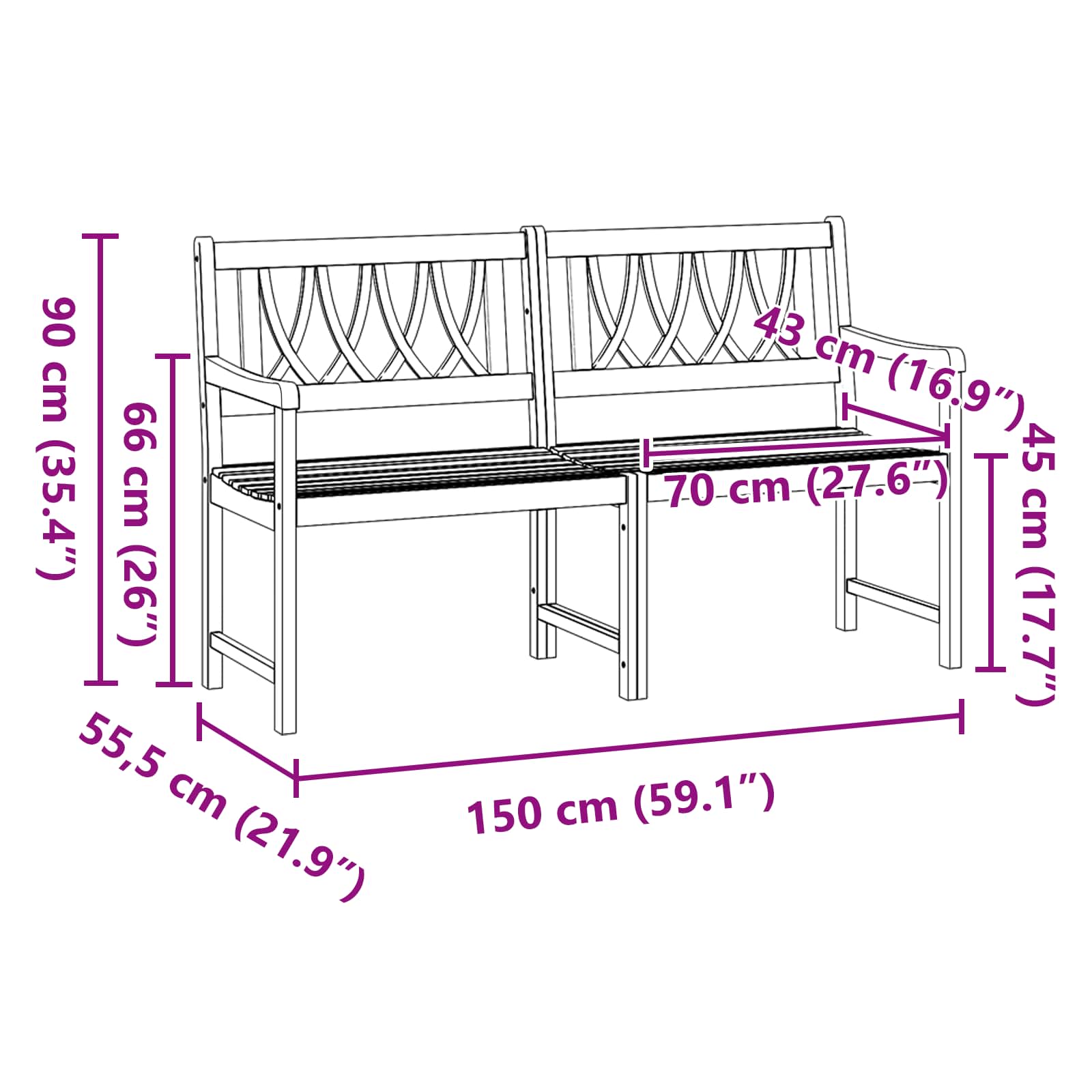 Bank Outdoor Natur 110 x 56 x 90 cm Massivholz Akazie