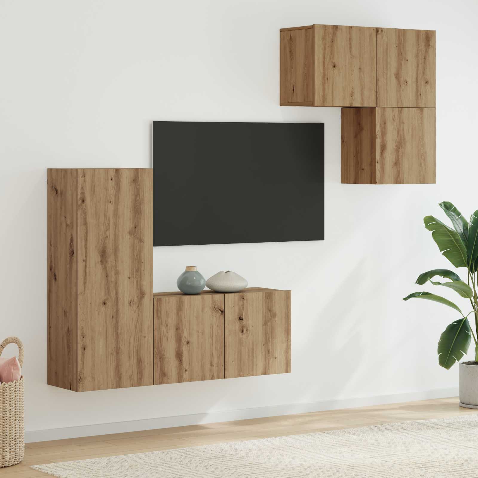 4-tlg. Wohnwand Weiß Holzwerkstoff