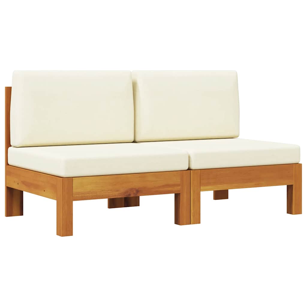 2-tlg. Garten-Lounge-Set mit Cremeweißen Kissen Akazienholz