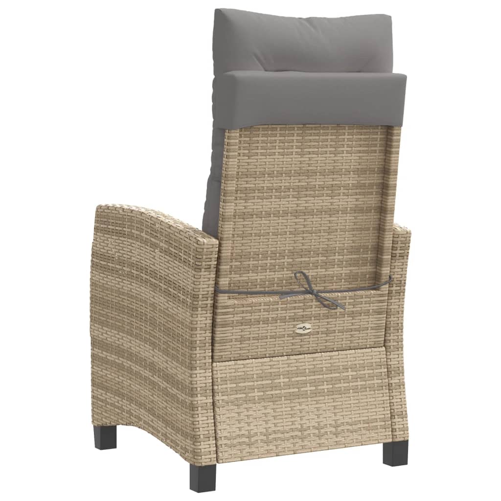 Gartensessel Verstellbar mit Kissen Schwarz Poly Rattan