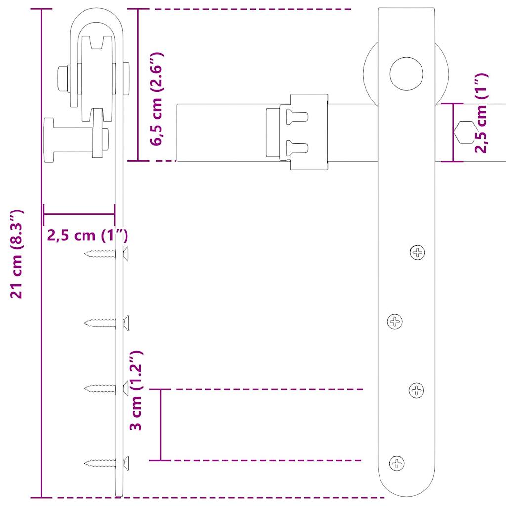 Schiebetürbeschlag Set für Schranktüren 91 cm Karbonstahl