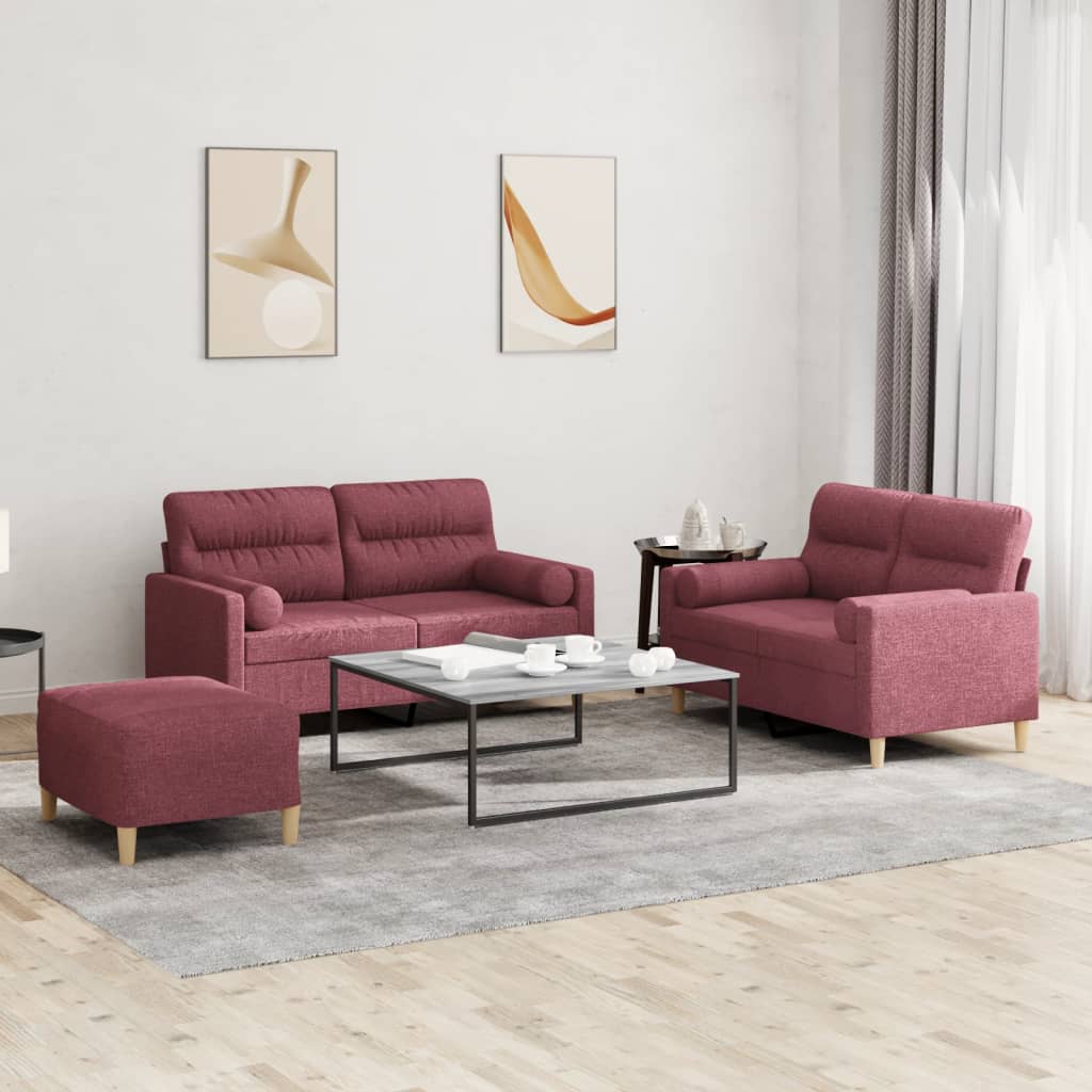 3-tlg. Sofagarnitur mit Kissen Creme Stoff