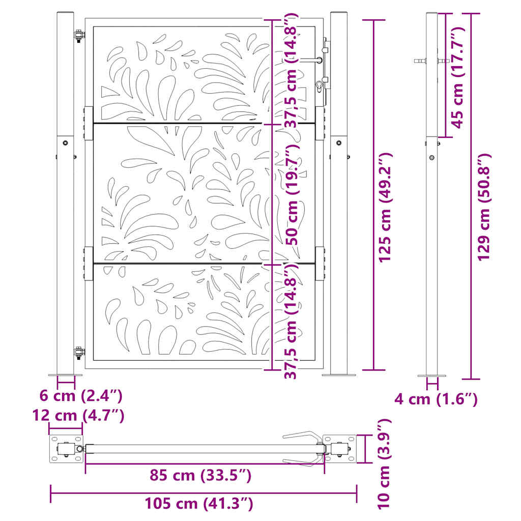 Gartentor Schwarz 100x100 cm Stahl Lichtdesign