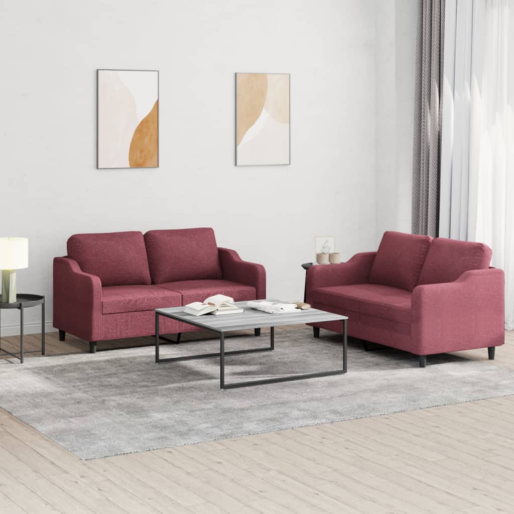 3-tlg. Sofagarnitur mit Kissen Creme Stoff