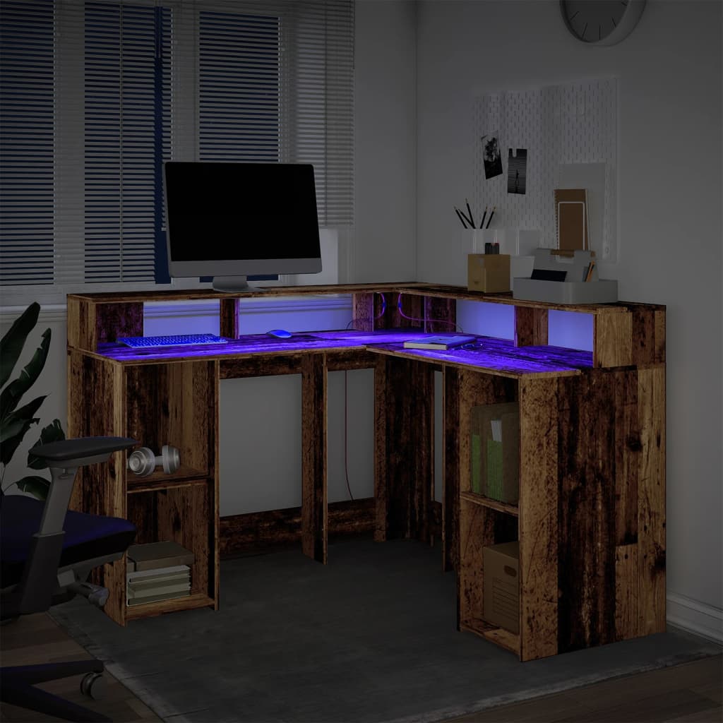 LED-Schreibtisch Weiß 130x130x91 cm Holzwerkstoff
