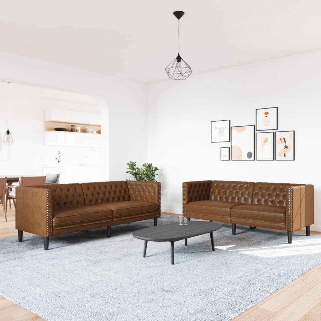 3-tlg. Chesterfield-Sofa-Set Schwarz Kunstleder