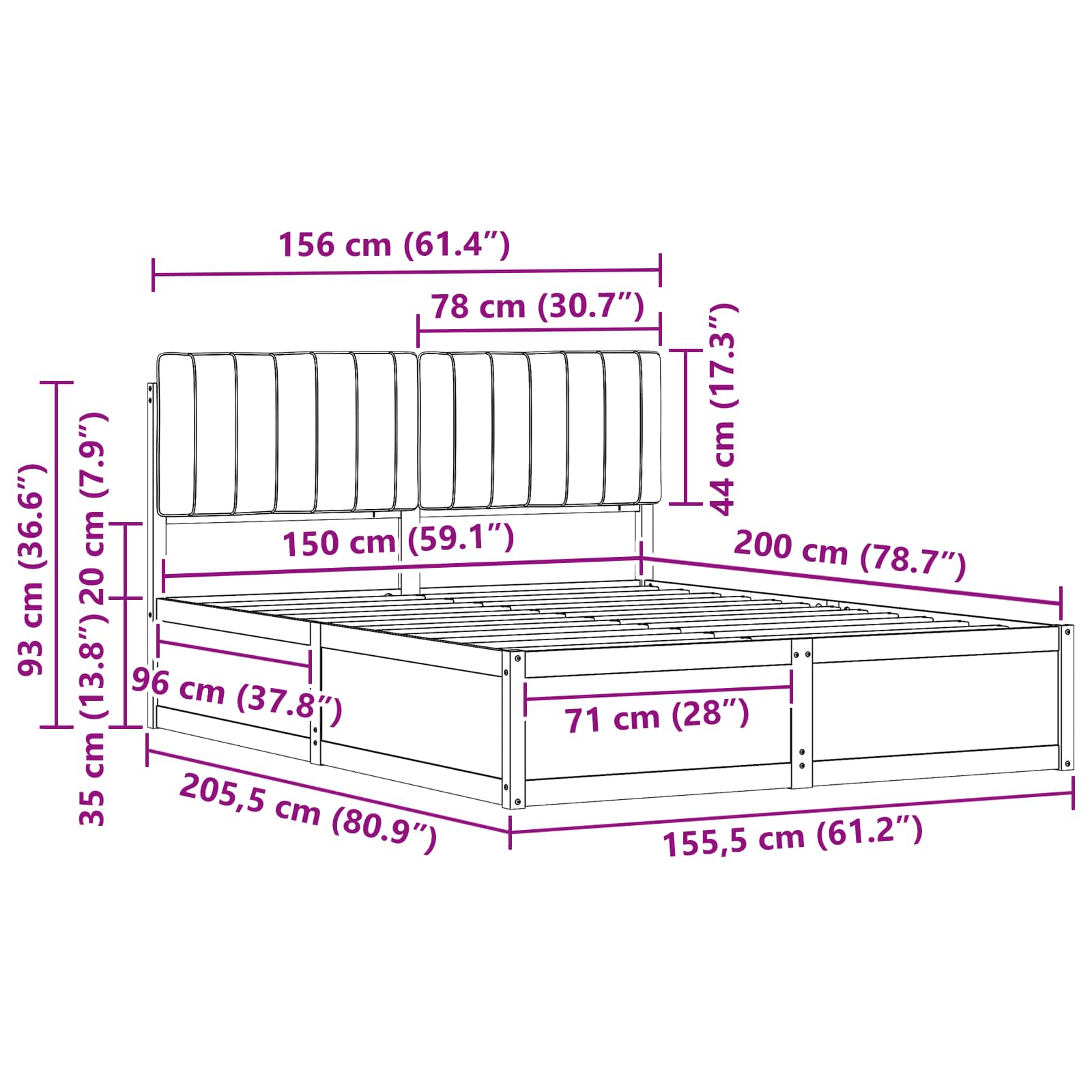 Bettgestell mit gepolstertem Kopfteil Hellgrau 200 x 200 cm