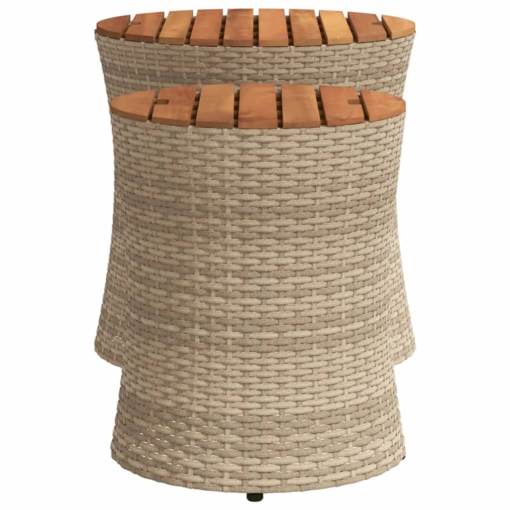 Garten-Beistelltische 2 Stk. mit Holzplatte Schwarz Poly Rattan