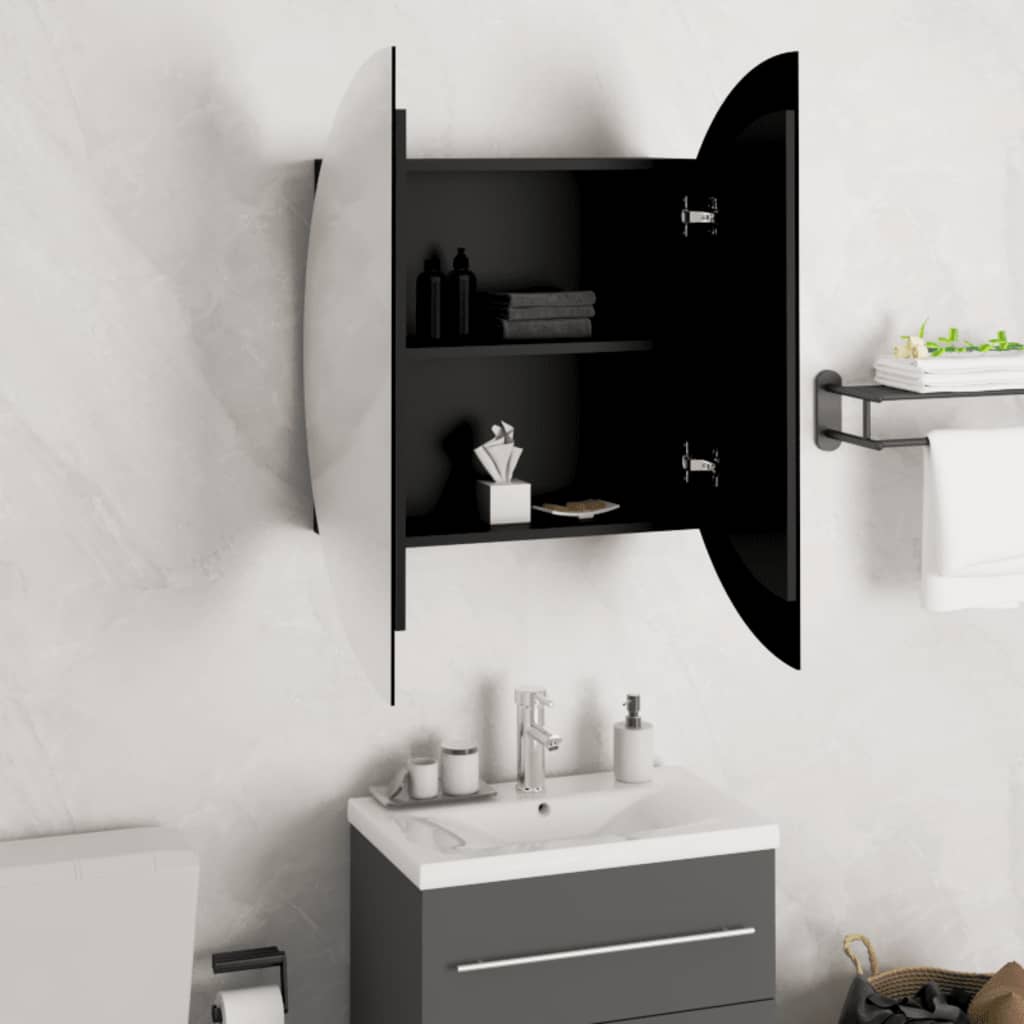 Badezimmerschrank mit Rundem Spiegel & LED Weiß 40x40x17,5 cm