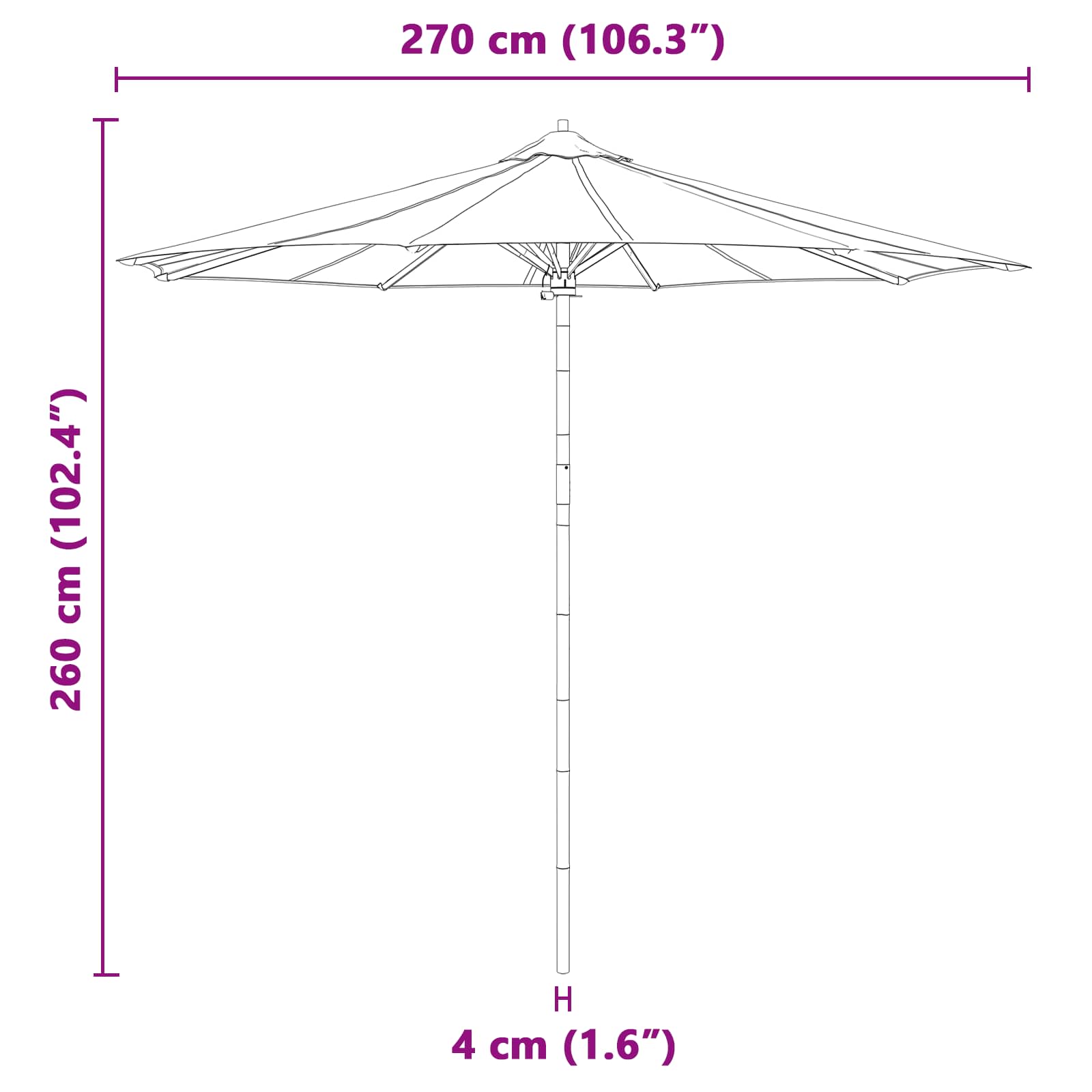 Garten-Sonnenschirm Cremeweiß Ø 150 x 210 cm Bambus