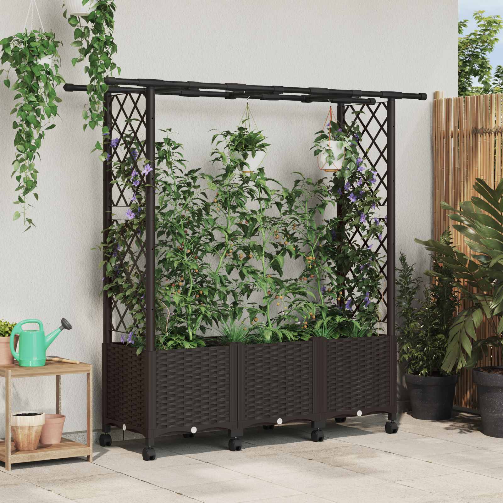 Hochbeet mit Rankgitter und Dach Braun 124 x 40 x 123 cm PP