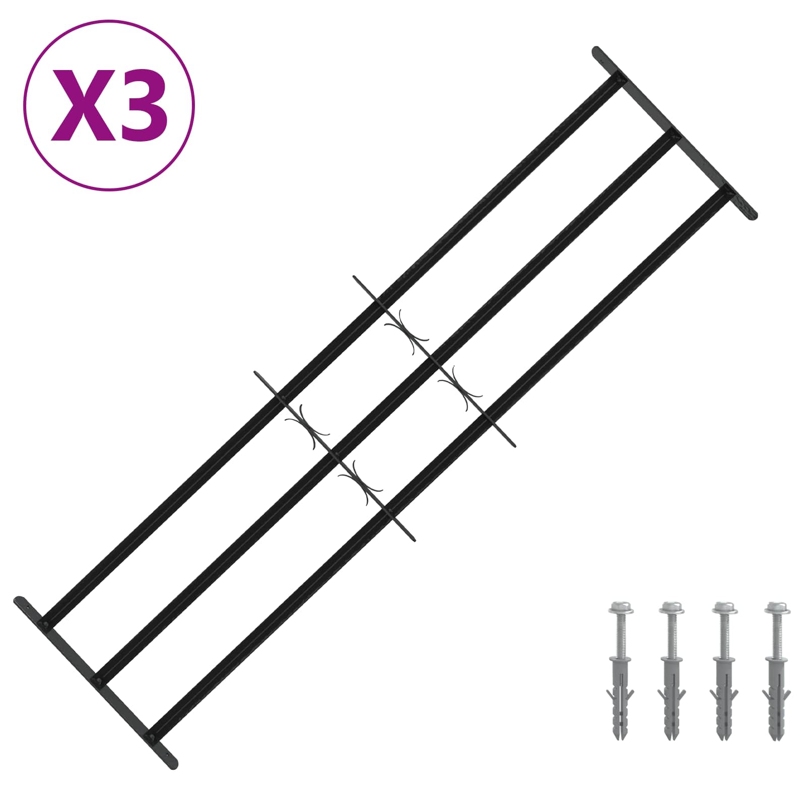 Fenstergitter 76 x 30 cm Pulverbeschichteter Stahl Schwarz