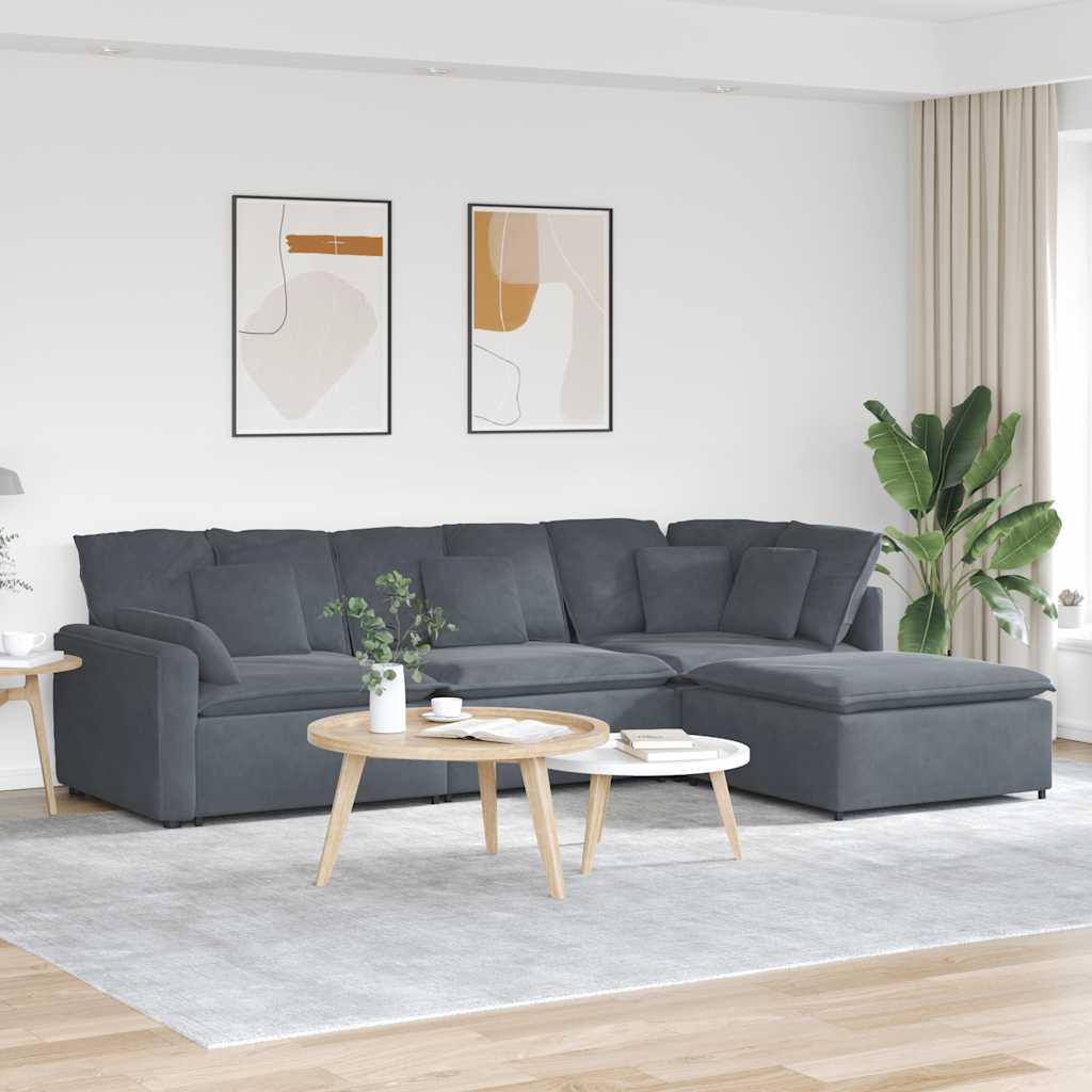 Modulares Sofa mit Fußhocker Kissen Samt Blau