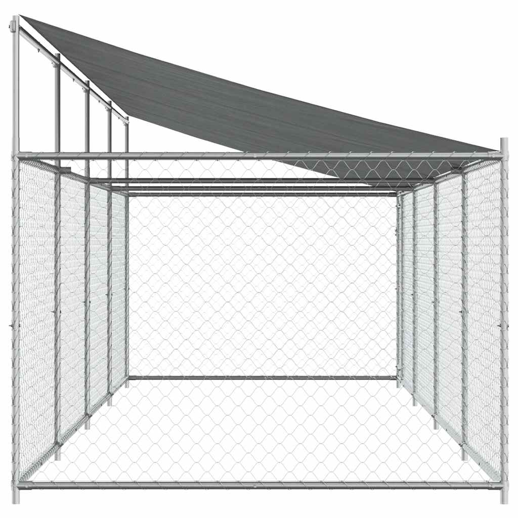 Hundezwinger mit Dach und Tür Grau 2x2x2 m Verzinkter Stahl