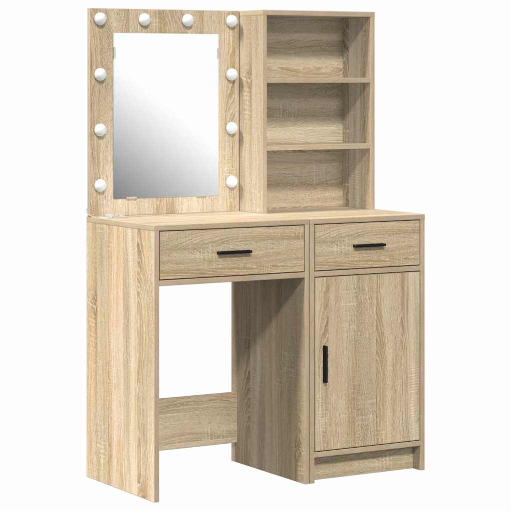 Schminktischset mit LED mit Schubladen 2 pcs Weiß Holzwerkstoff