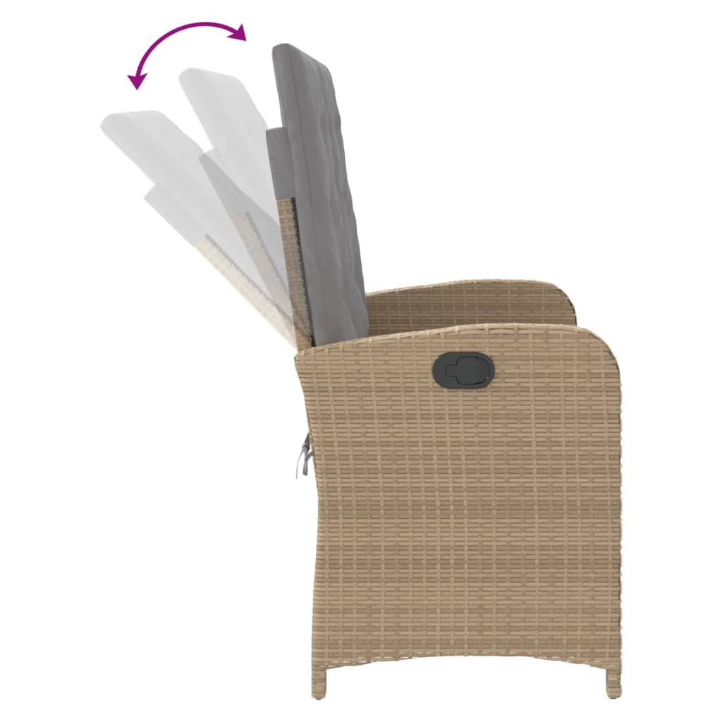 Gartenbank Verstellbar mit Kissen Schwarz Poly Rattan
