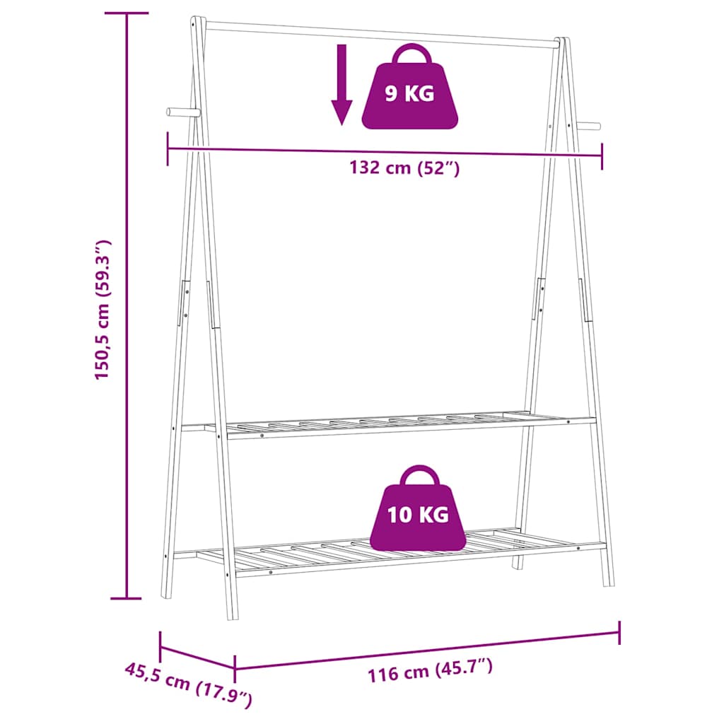 Kleiderständer mit Ablagen und Rollen 96x45,5x155,5 cm Bambus