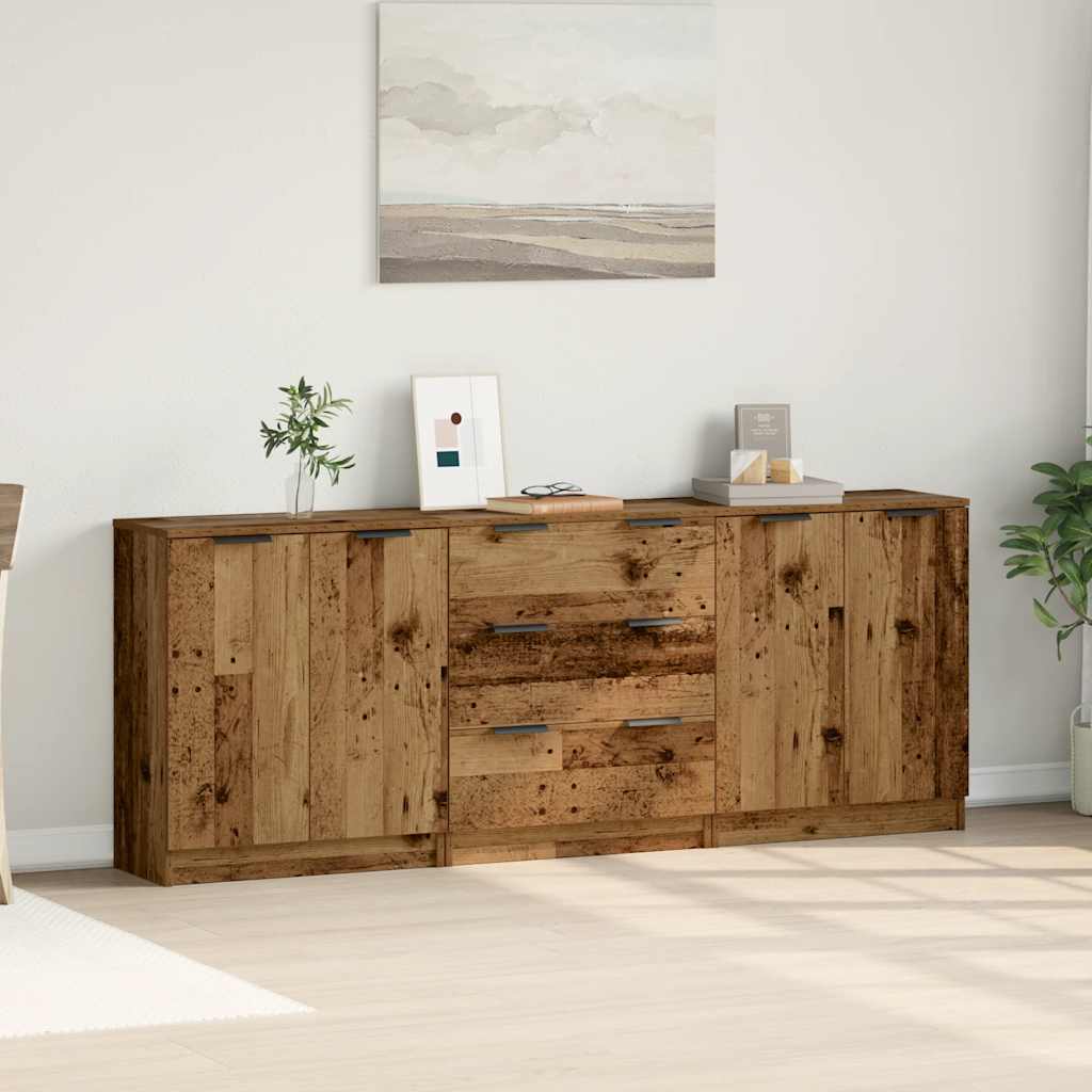 3-tlg. Sideboards Weiß Holzwerkstoff