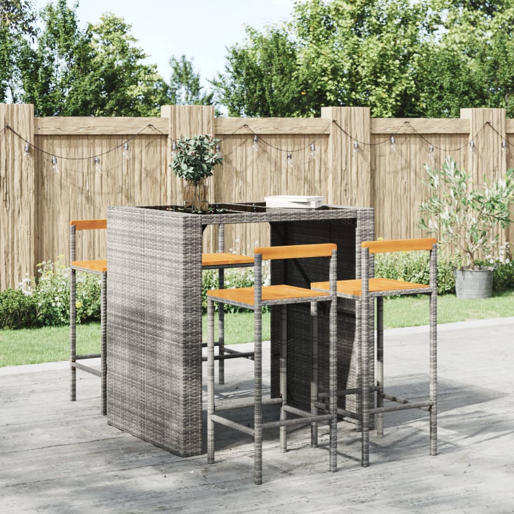 Barhocker 2 Stk. Grau Poly Rattan und Massivholz Akazie