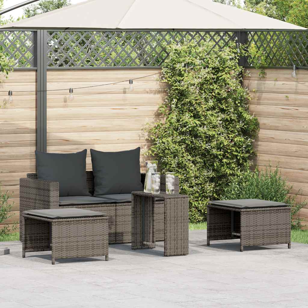 5-tlg. Garten-Sofagarnitur Kissen Stapelbar Schwarz Poly Rattan